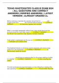 TEXAS WASTEWATER CLASS B EXAM 2024 &vert; ALL QUESTIONS AND CORRECT ANSWERS &lpar;VERIFIED ANSWERS&rpar; &vert; LATEST VERSION &vert; ALREADY GRADED A&plus;