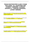TEXAS WASTEWATER CLASS C EXAM TEST BANK &vert; ALL QUESTIONS AND CORRECT ANSWERS &vert; ALREADY GRADED A&plus; &vert; VERIFIED ANSWERS &vert; LATEST VERSION