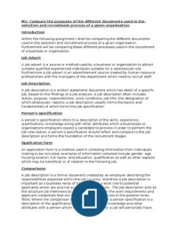 M1&colon; Compare the purposes of the different documents used in the selection and recruitment process of a given organisation&period;