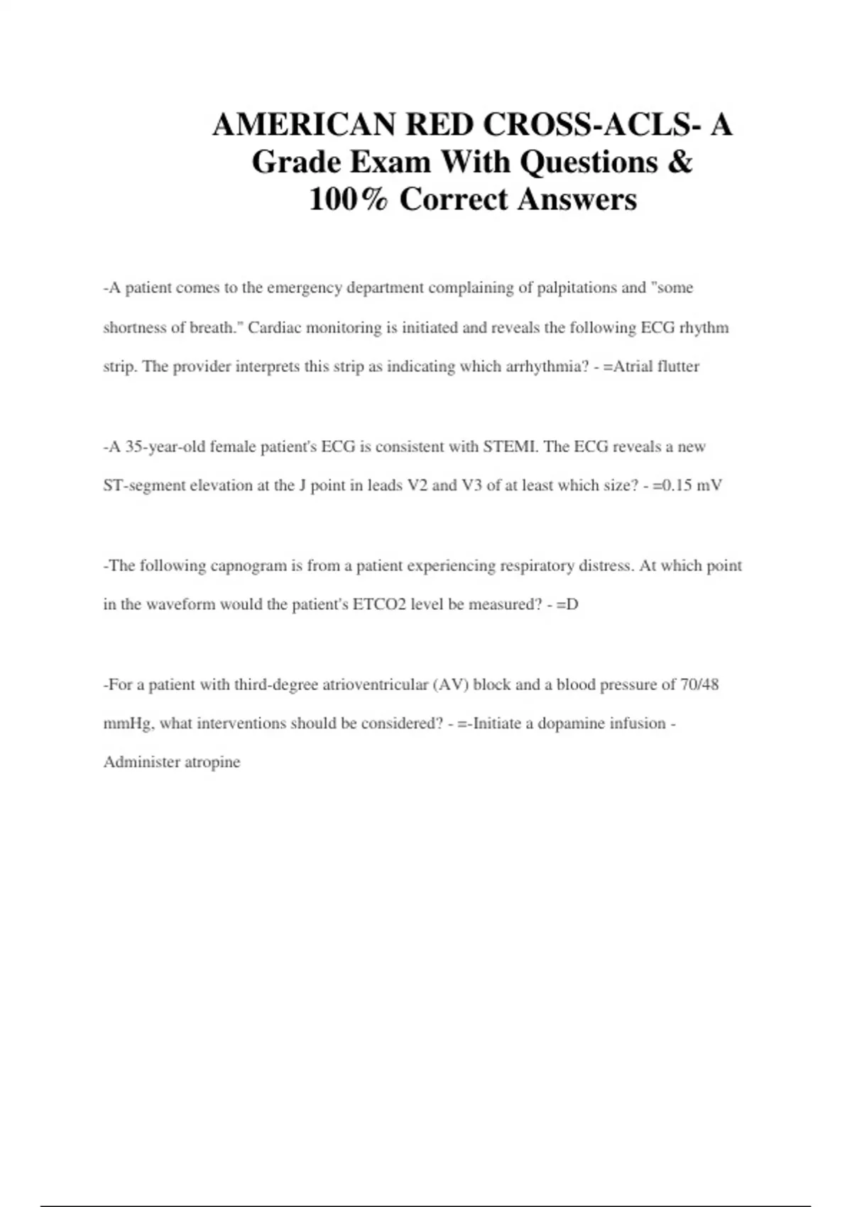 AMERICAN RED CROSS-ACLS- A Grade Exam With Questions & 100% Correct ...