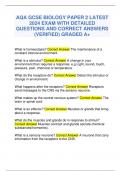 AQA GCSE BIOLOGY PAPER 2 LATEST 2024 EXAM WITH DETAILED QUESTIONS AND CORRECT ANSWERS &lpar;VERIFIED&rpar; GRADED A&plus;