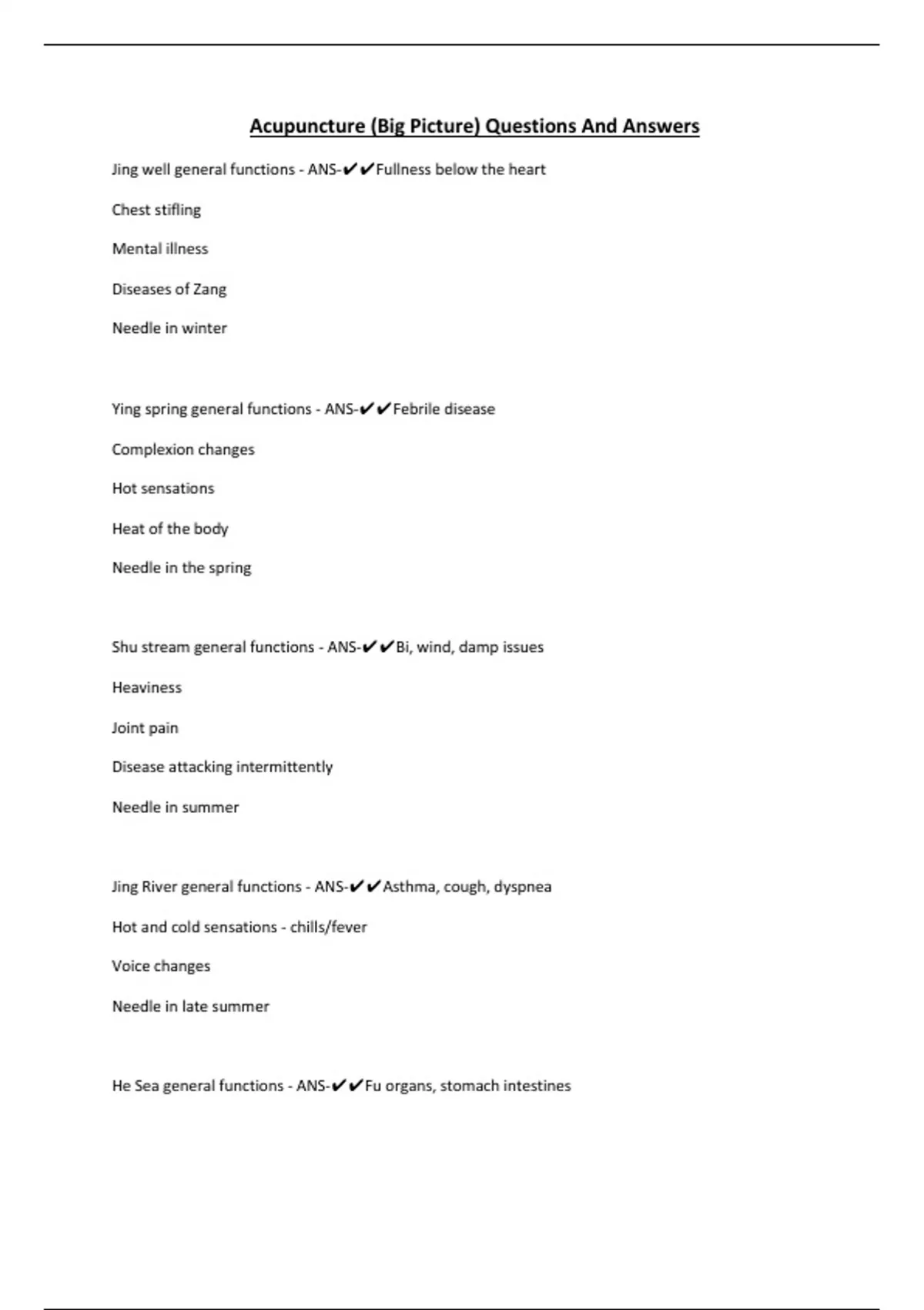 Acupuncture (Big Picture) Questions And Answers - Acupuncture - Stuvia US