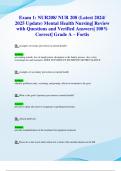 Exam 1&colon; NUR208&sol; NUR 208 &lpar;Latest 2024&sol; 2025 Update&rpar; Mental Health Nursing&vert; Review with Questions and Verified Answers&vert; 100&percnt; Correct&vert; Grade A &ndash; Fortis