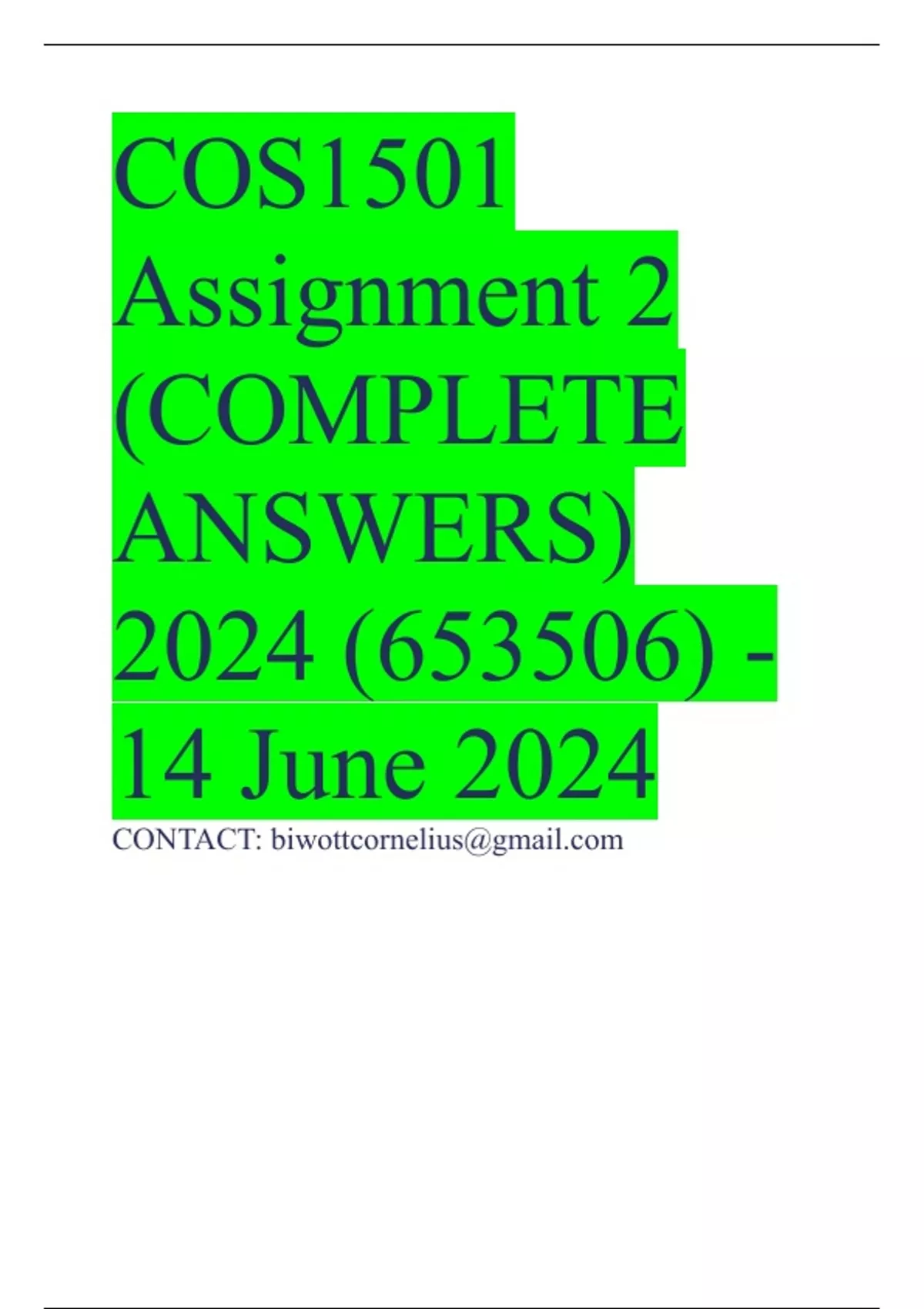 Cos1501 Assignment 2 Complete Answers 2024 653506 14 June 2024