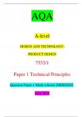 AQA A-level DESIGN AND TECHNOLOGY&colon; PRODUCT DESIGN Paper 1 Technical Principles QUESTION PAPER JUNE 2023&sol;2024&vert; With Marking scheme&vert;