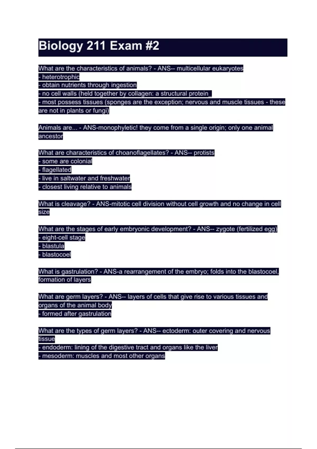 Biology 211 Exam #2 Questions with 100% Actual correct answers ...