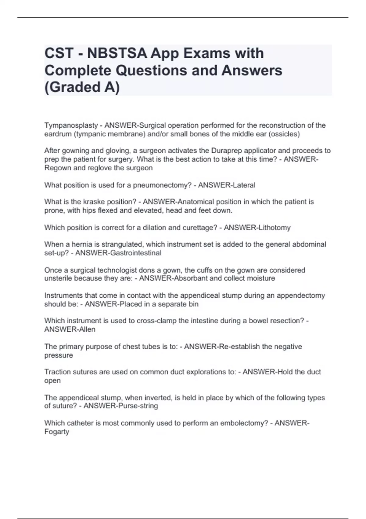 NBSTSA CST/ CST EXAM BUNDLE (PACKAGE DEAL) QUESTIONS AND ANSWERS 100% ...