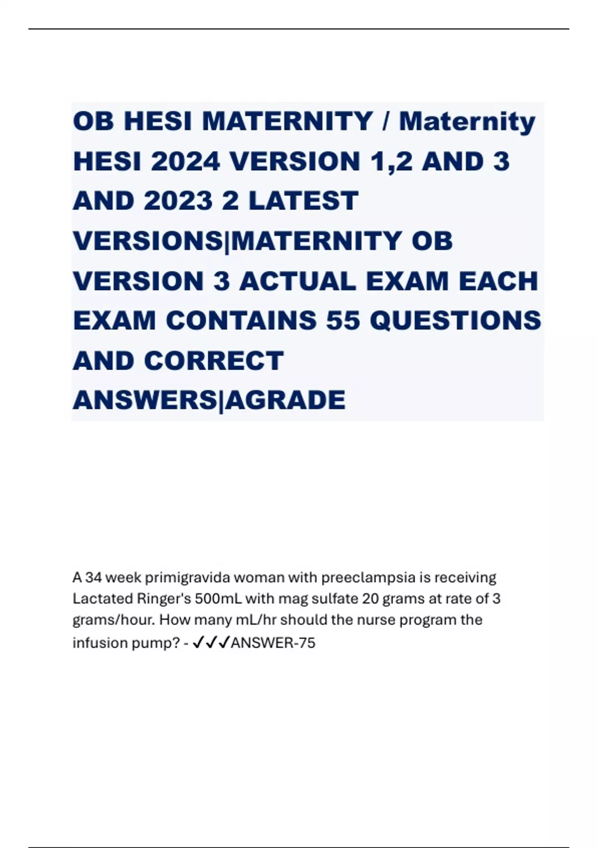 OB HESI MATERNITY / Maternity HESI 2024 VERSION 1,2 AND 3 AND 2023 2 ...