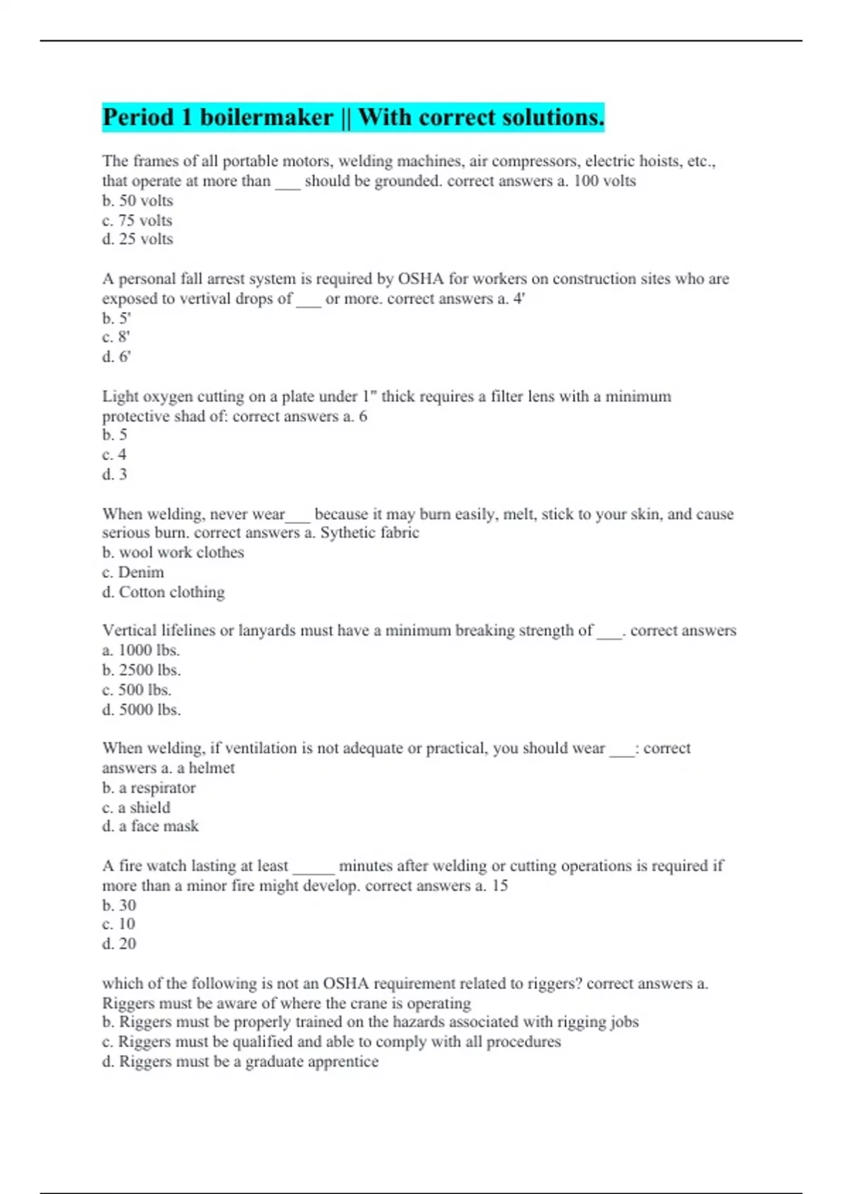 Period 1 boilermaker || With correct solutions. - Boiler - Stuvia US