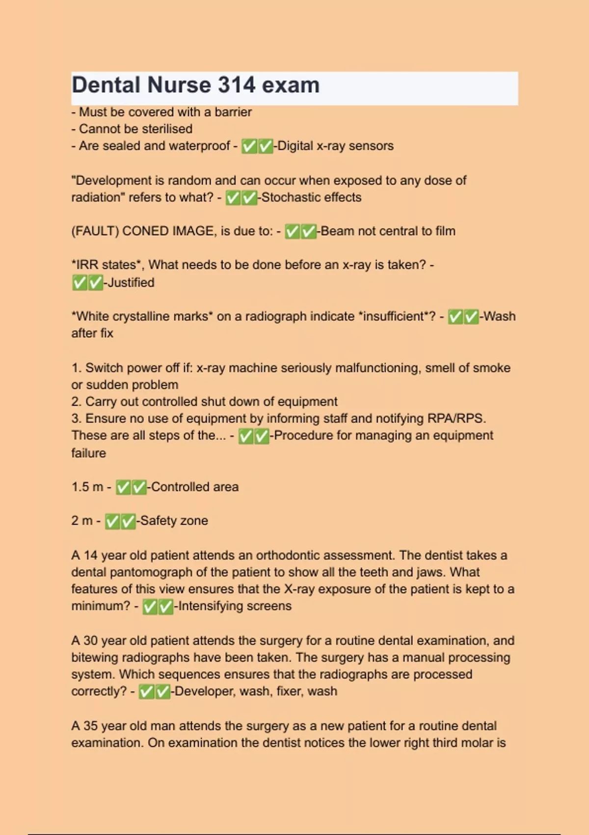 Dental Nurse 314 exam Questions with 100% Actual correct answers ...