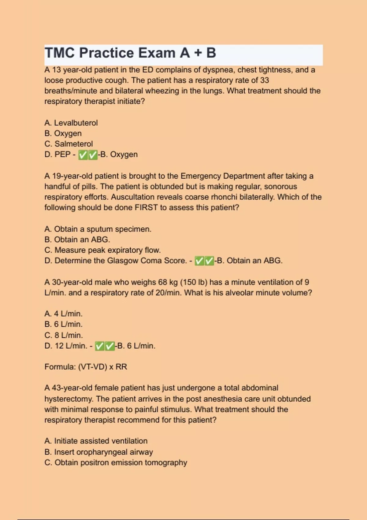 TMC Practice Exam A + B Questions with 100% Actual correct answers ...