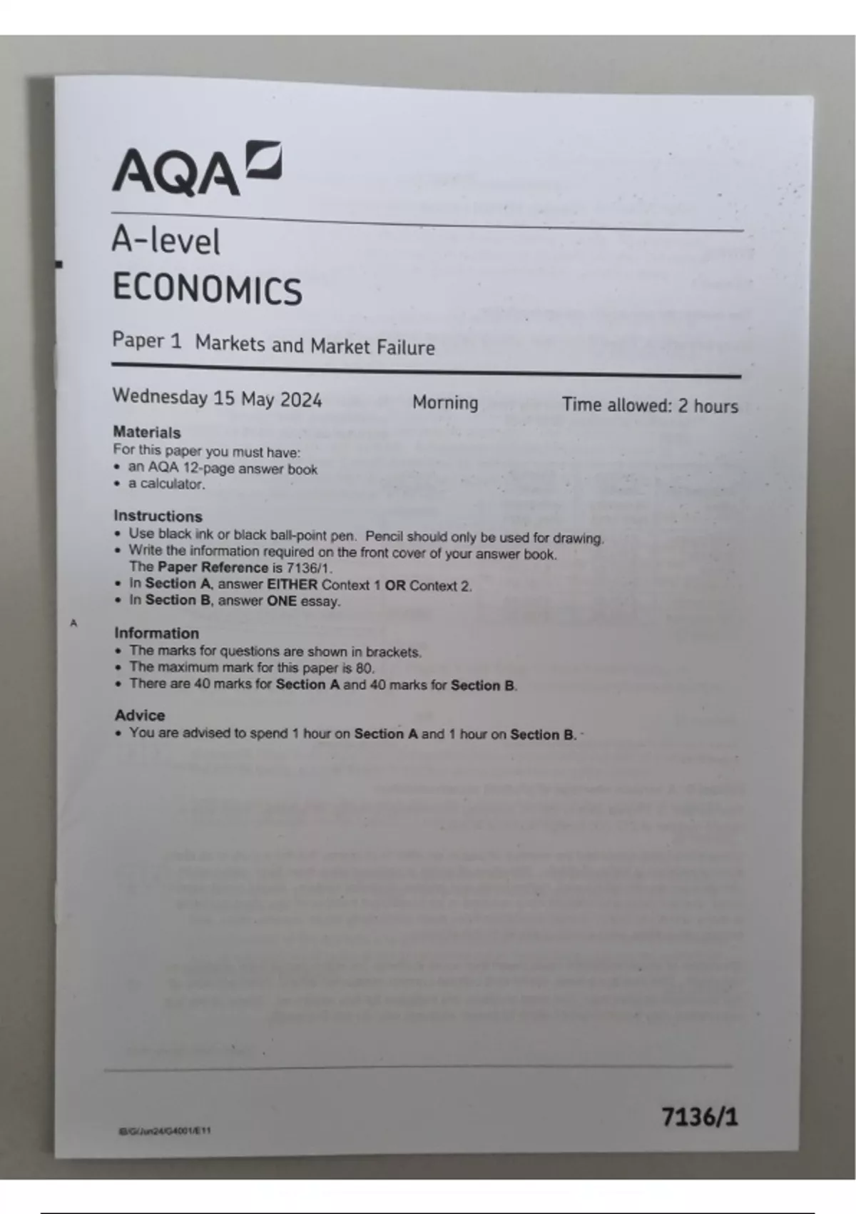 AQA A LEVEL ECONOMICS 2024 PAPER 1 QP [VERIFIED] - 2024 (AQA) - Stuvia UK
