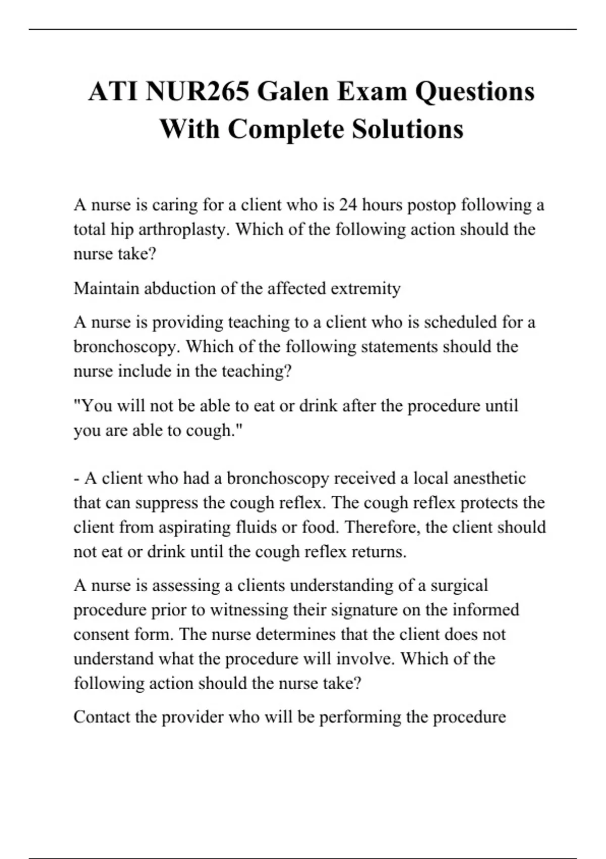 ATI NUR265 Galen Exam Questions With Complete Solutions - ATI NUR265 ...