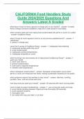  CALIFORNIA Food Handlers Study Guide 2024&sol;2025 Questions And Answers Latest A Graded