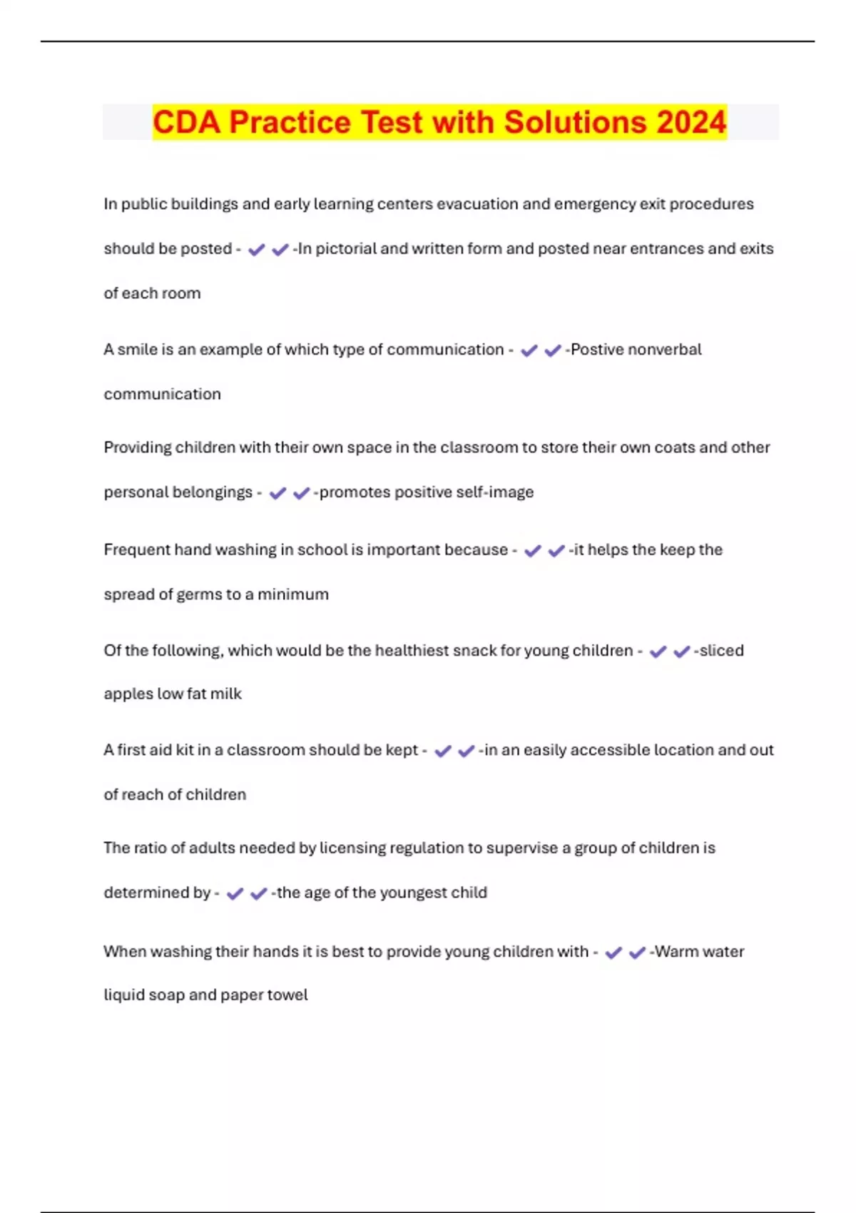 CDA Practice Test with Solutions 2024 - CDA - Stuvia US