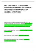 HESI RADIOGRAPHY PRACTICE EXAM QUESTIONS WITH CORRECTRY ANALYZED ANSWERS &lpar;ACTUAL EXAM&rpar; ALREADY GRADED A&plus; LATEST 2024 
