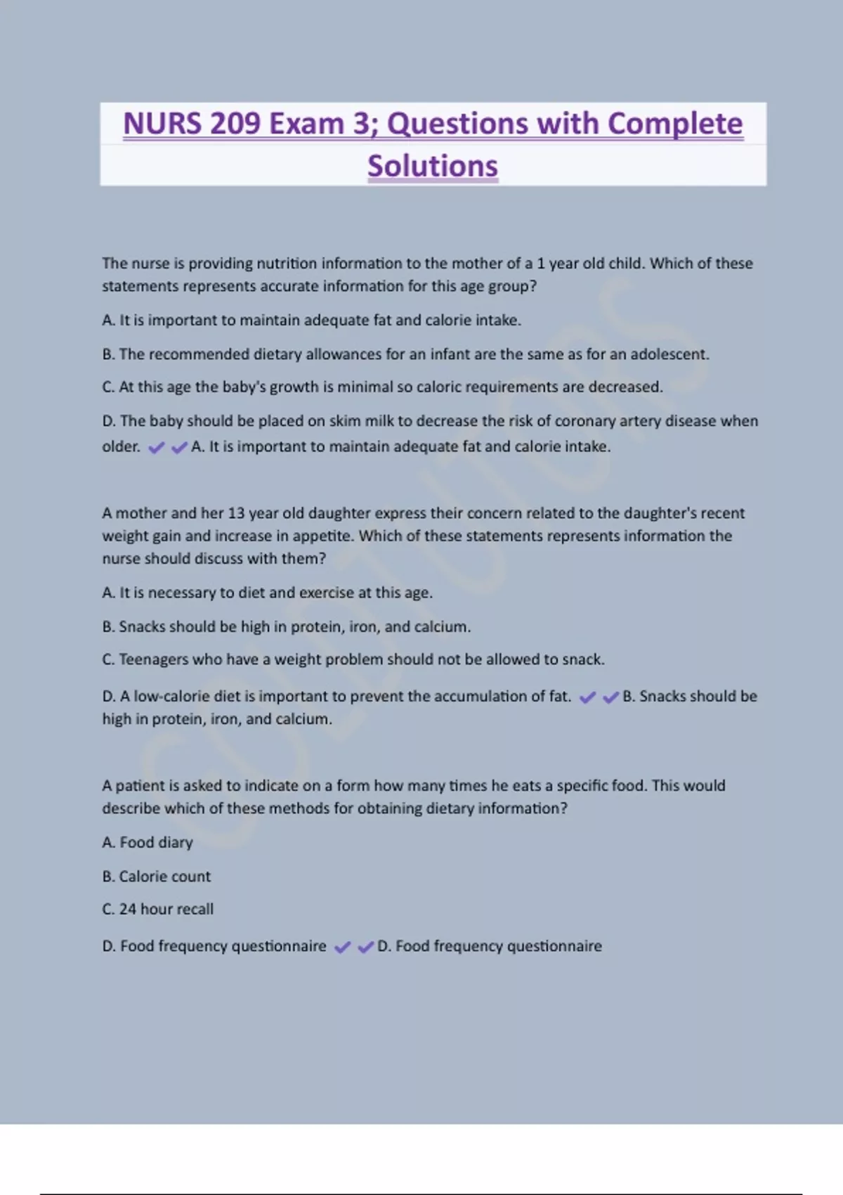 NURS 209 Exam 3; Questions with Complete Solutions - NURS 209 - Stuvia US