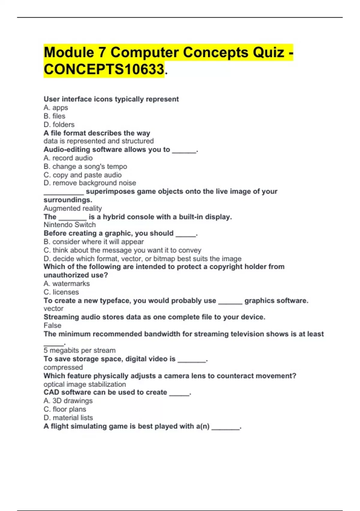 Module 7 Computer Concepts Quiz – CONCEPTS10633 | Questions and ...