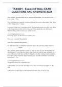TAX4001 - Exam 3 &lpar;FINAL&rpar; EXAM QUESTIONS AND ANSWERS 2024