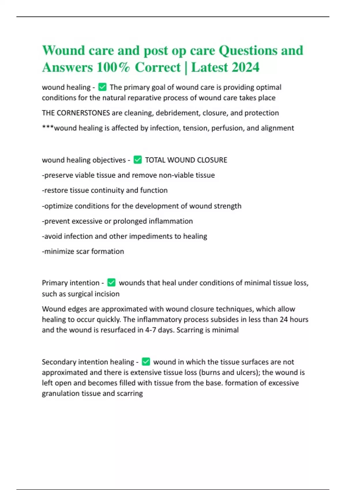Wound care and post op care Questions and Answers 100 Correct Latest