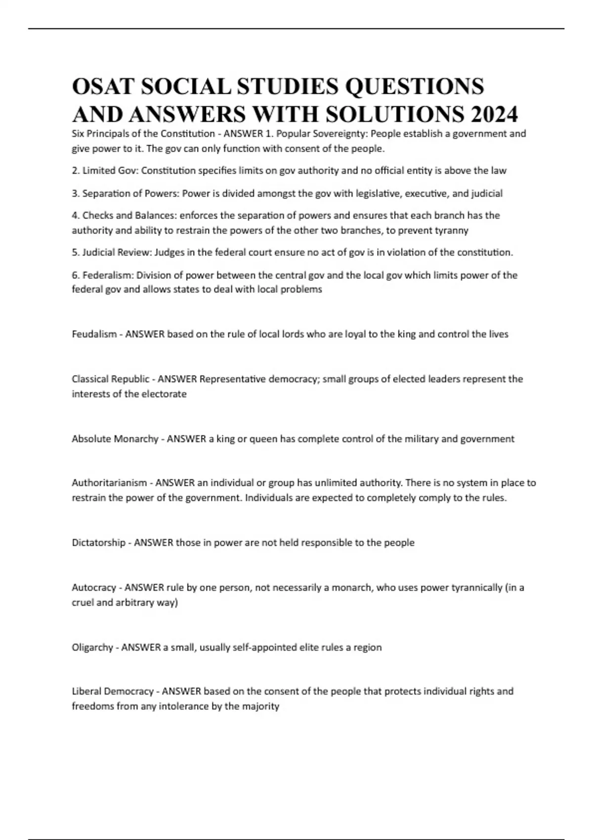 OSAT SOCIAL STUDIES QUESTIONS AND ANSWERS WITH SOLUTIONS 2024 OSAT