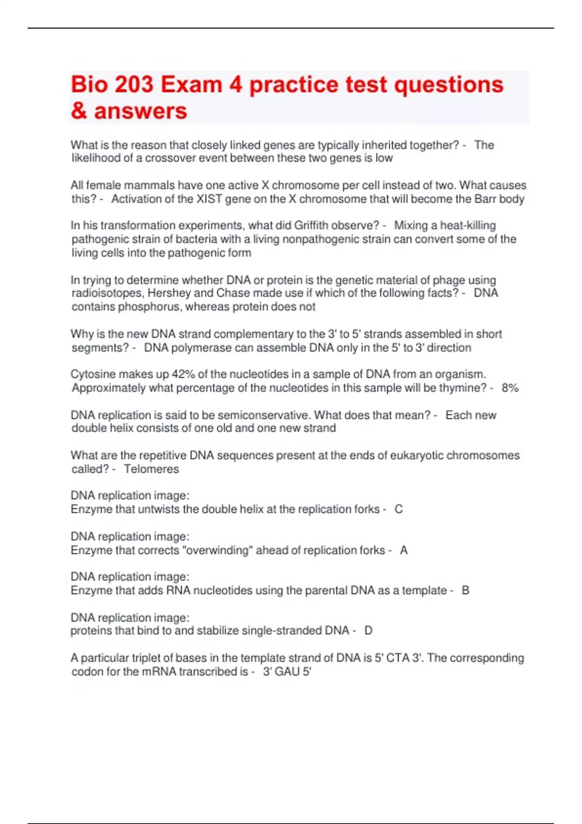 Bio 203 Exam 4 practice test questions & answers - Bio 203 - Stuvia US
