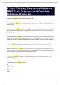 Critical Thinking Reason and Evidence D265 Exam Questions and Complete Solutions Graded A&plus;&period;