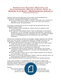 Samenvatting document Ministerie van Volksgezondheid, Welzijn en Sport - Sport en Bewegen in de Buurt AA Sportbeleid Leerjaar 2