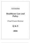 &lpar;Capella&rpar; NHS6004 Healthcare Law and Policy Final Exam Review Q & S 2024