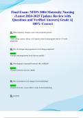 Final Exam&colon; NFDN 2004 Maternity Nursing &lpar;Latest 2024-2025 Update&rpar; Review with Questions and Verified Answers&vert; Grade A&vert; 100&percnt; Correct