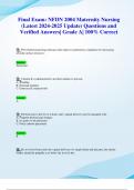 Final Exam&colon; NFDN 2004 Maternity Nursing &lpar;Latest 2024-2025 Update&rpar; Questions and Verified Answers&vert; Grade A&vert; 100&percnt; Correct