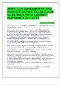 AMERICAN GOVERNMENT AND POLITICS EXAM 1 STUDY GUIDE QUESTIONS WITH CORRECT ANSWERS 100&percnt; 2024