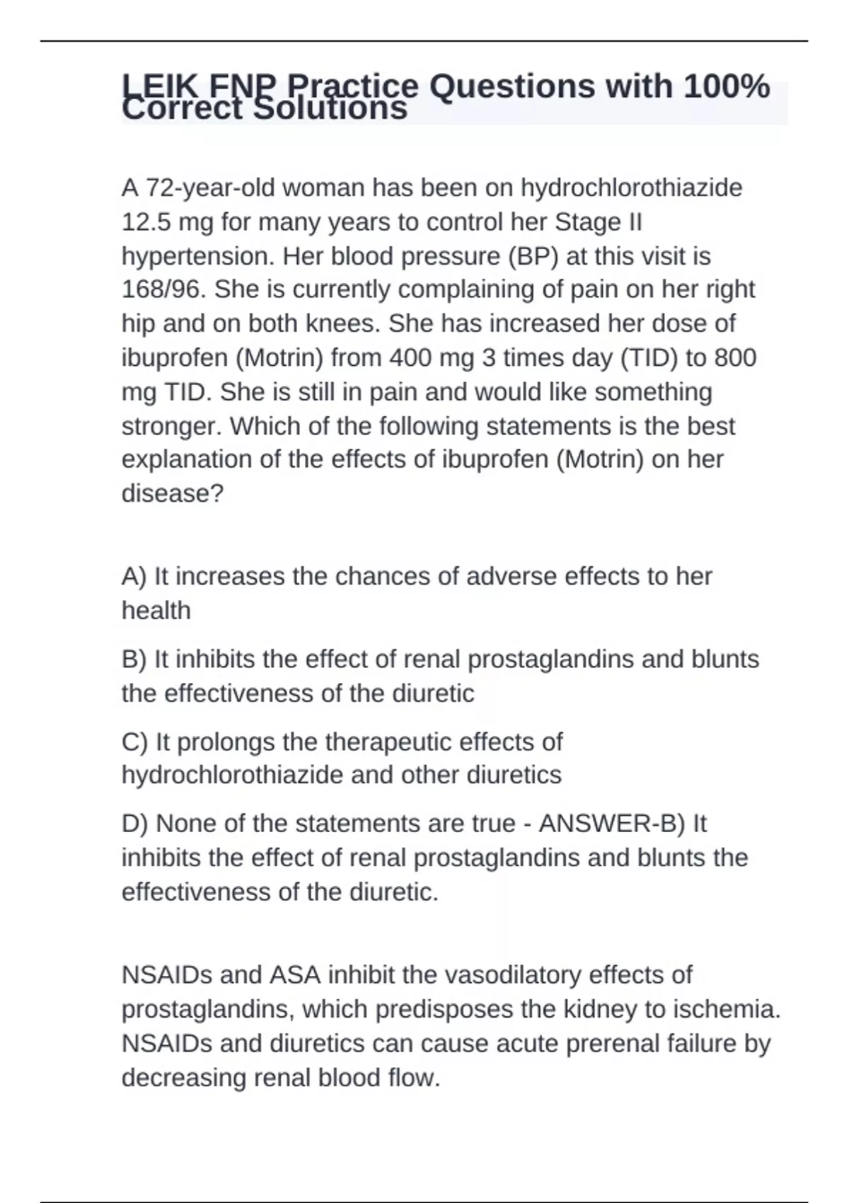 LEIK FNP Practice Questions with 100 Correct Solutions LEIK FNP