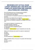 MICROBIOLOGY ACTUAL EXAM LATEST VERSION 2024- 2025 WITH 246 COMPLETE QUESTIONS AND VERIFIED SOLUTIONS&lpar;100&percnt; VERIFIED&rpar;