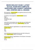 MICRO BIOLOGY EXAM 1 LATEST ACTUAL EXAM WITH COMPLETE QUESTIONS AND CORRECT ANSWERS 100&percnt; VERIFIED AND A&plus; GRADED