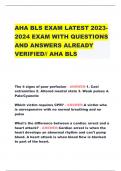 AHA BLS EXAM LATEST 2023- 2024 EXAM WITH QUESTIONS  AND ANSWERS ALREADY  VERIFIED&sol;&sol; AHA BLS