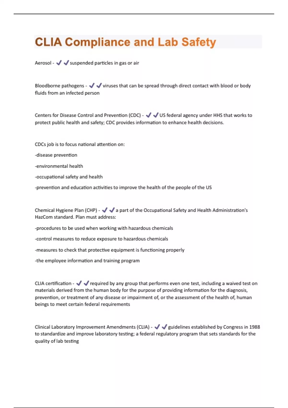 CLIA Compliance and Lab Safety questions and answers 2024 with complete solution CLIA