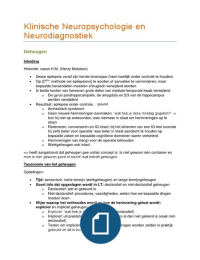 Samenvatting Klinische Neuropsychologie HC les 9-11 (Eva Dierckx)