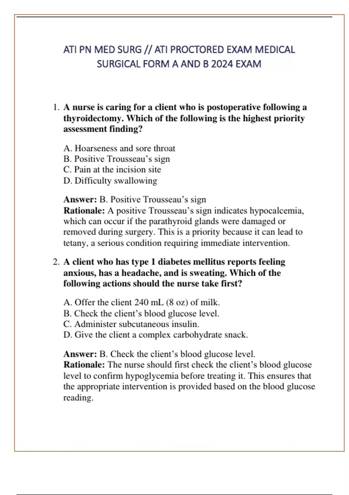 ATI PN MED SURG // ATI PROCTORED EXAM MEDICAL SURGICAL FORM A AND B ...