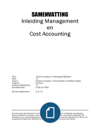 Samenvatting: Cost Accounting H8 t/m 10
