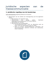 Samenvatting Juridische aspecten van de massacommunicatie - VUB - Communicatiewetenschappen