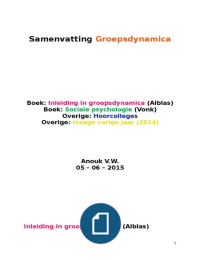 Samenvatting Groepsdynamica Compleet: Inleiding in groepsdynamica ALBLAS, Sociale psychologie VONK, HC'S en INZAGE