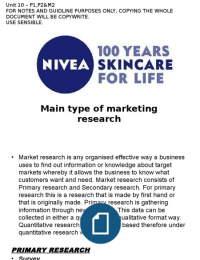 UNIT 10 P1,P2,M2 - describe the main types of marketing research and how they have been used to make a marketing decision in a given situation,select 