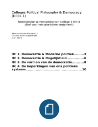 Nederlandse samenvatting colleges Political Philosophy & Democracy (2016)