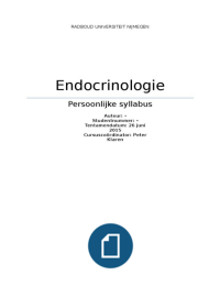 Samenvatting en persoonlijke syllabus endocrinologie