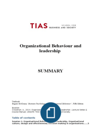 Organizational Behaviour and Leadership Summary TIAS