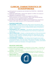 Essay Plan - "Outline the clinical characteristics of schizophrenia"