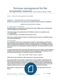 Summary - Revenue management for the hospitality industry