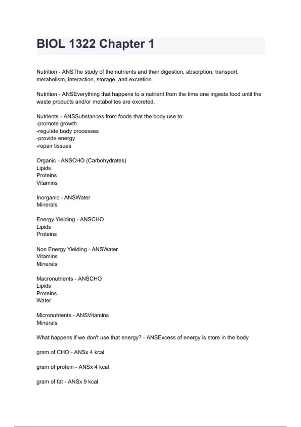 BIOL 1322 Chapter 1 NEWEST 2026/2027 ACTUAL EXAM COMPLETE QUESTIONS AND ...