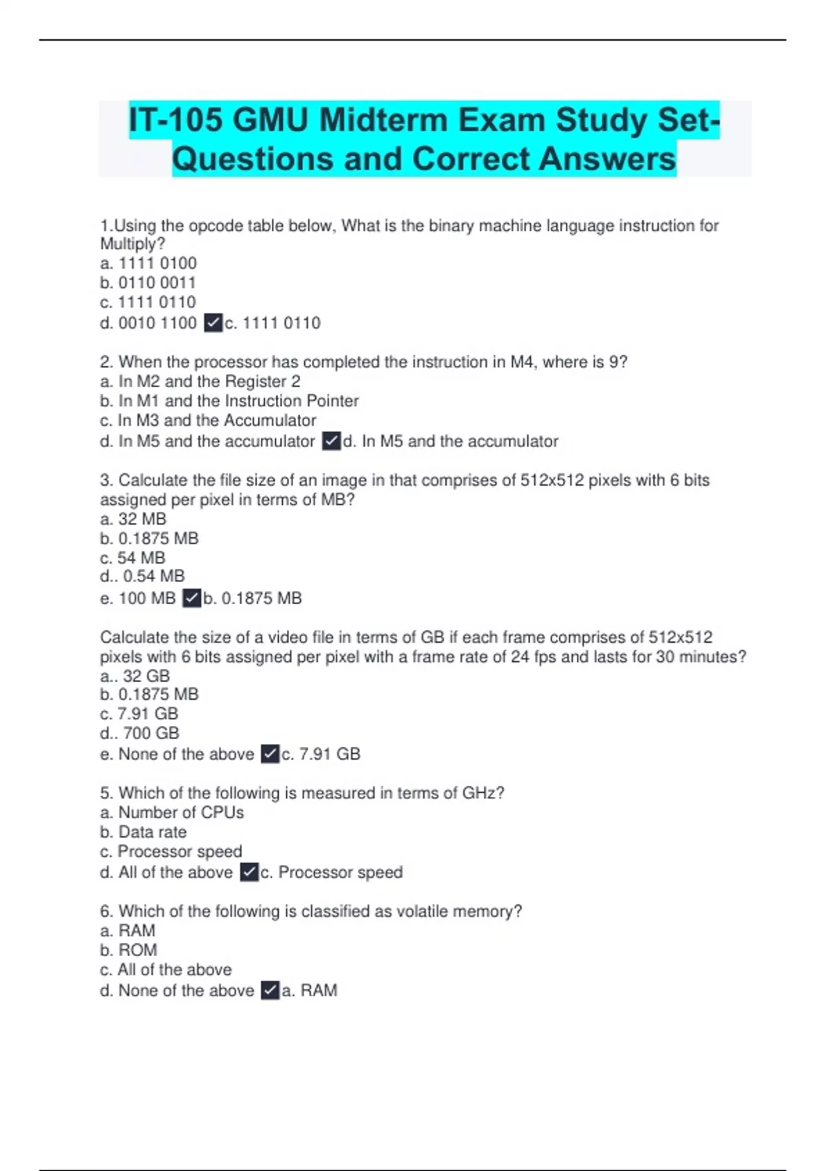 IT-105 GMU Midterm Exam Study Set- Questions and Correct Answers - IT ...